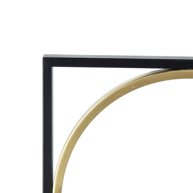 Square Wall Mirror With Frame and Nine Circles 35.5" Black and Gold