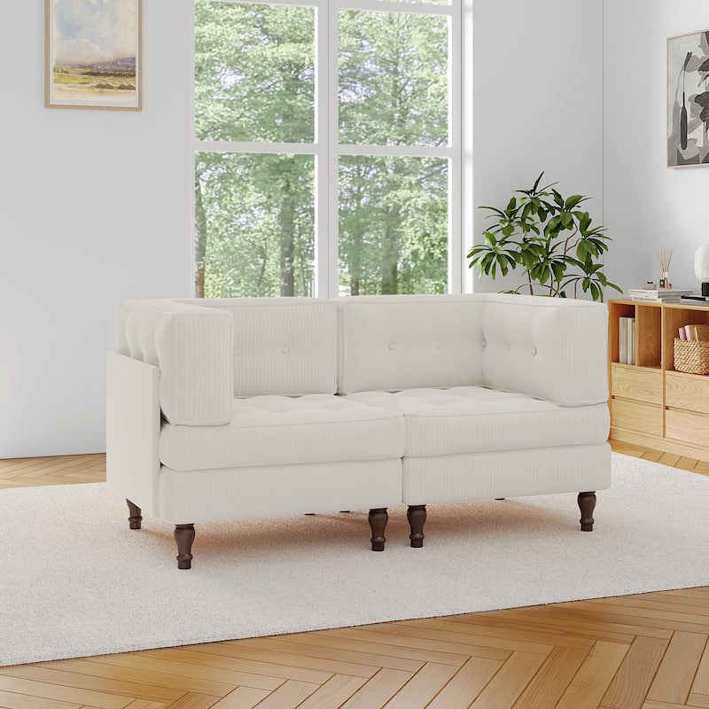 Modular Corduroy Corner Sectional Sofa Couch Set with Tufted Cushion