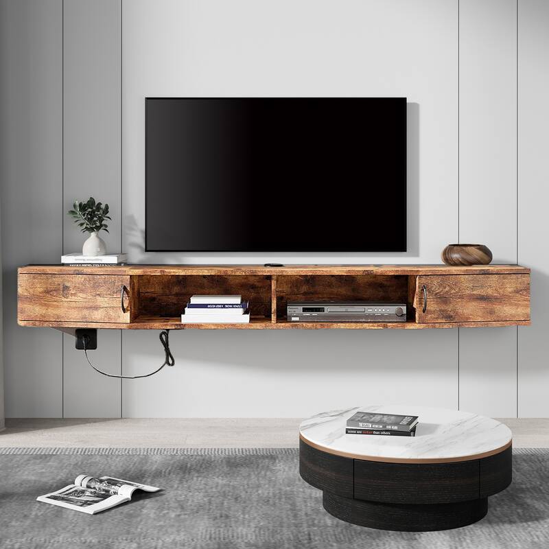 FITUEYES Floating TV Stand With Charging Station, Entertainment Center Under TV,Media Console Table - 70''
