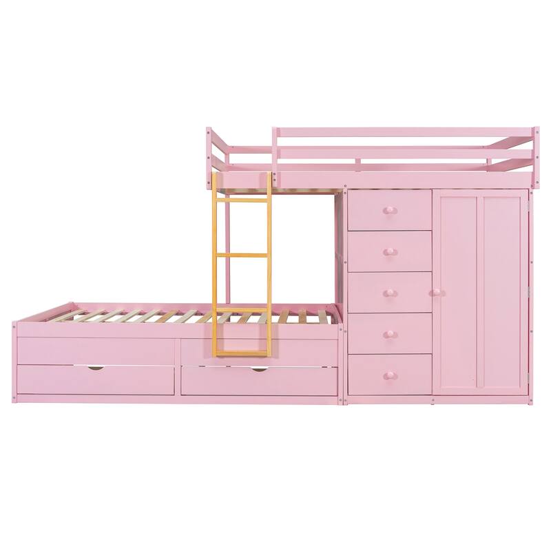 Full Size Bunk Bed with Built-in Drawers, Wardrobe & Ladder by Harper&Bright Designs