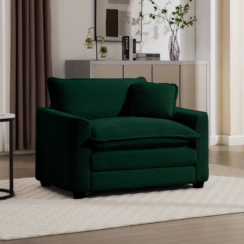 Corduroy Fabric Single Accent Sofa Chair with Pillow, Ergonomic Deep Seat Sofa for Livingroom