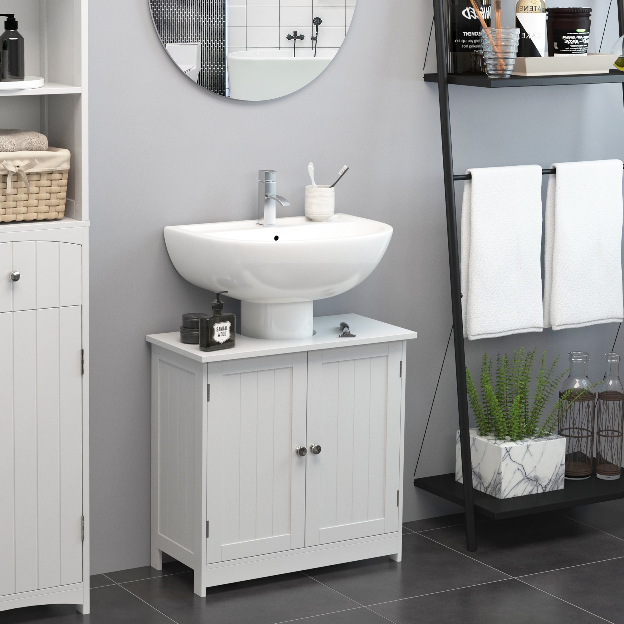 Pedestal Sink Storage Cabinet with 2 Doors Traditional under Sink Cabinet  Bathro