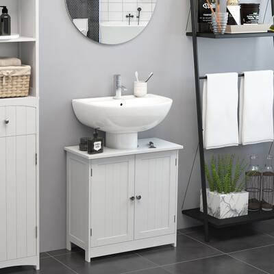HOMCOM Under Sink Bathroom Cabinet with 2 Doors and Shelf, Pedestal Sink Bathroom Vanity Furniture