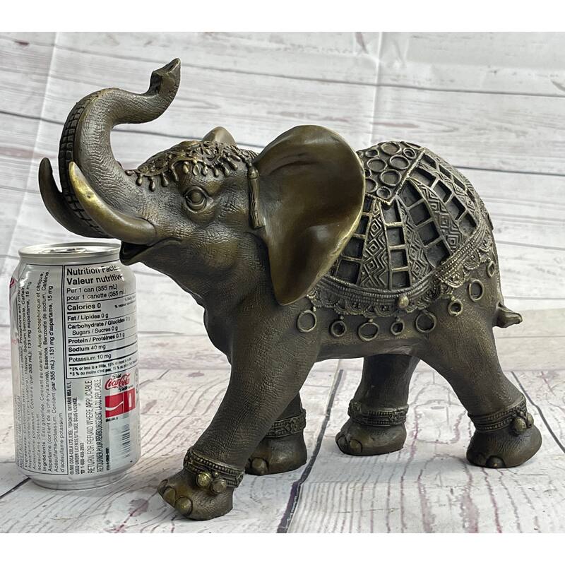 Indian Imitative Elephant Bronze Metal Figurine Sculpture Decor Signed Original 8.5 Inches X 12 Inches