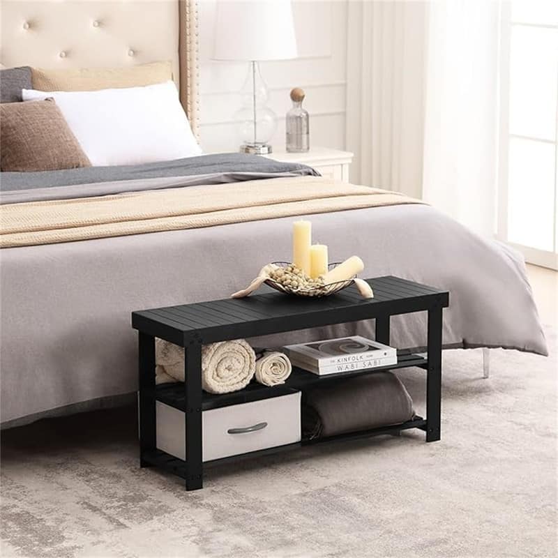 Shoe Rack for Entryway - 35.4"D x 11"W x 17.7"H - Dark Brown