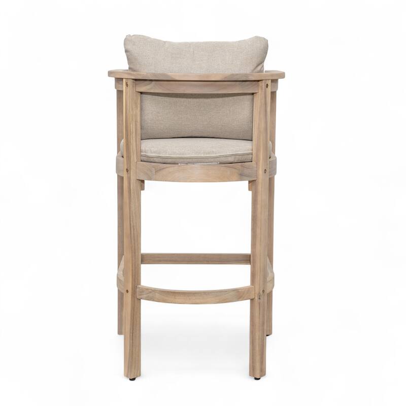 Christopher Knight Home - Abaco Outdoor Barstool Set of 4, Teak Finish Acacia Wood Frame with Beige Cushions.