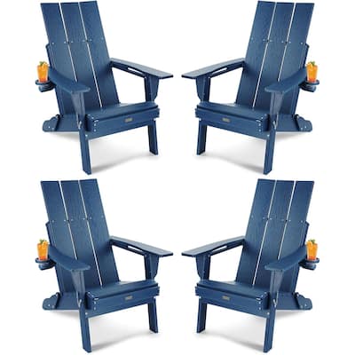 WINSOON HDPE Outdoor Folding Adirondack Chair With Cup Holder( Set of 4)