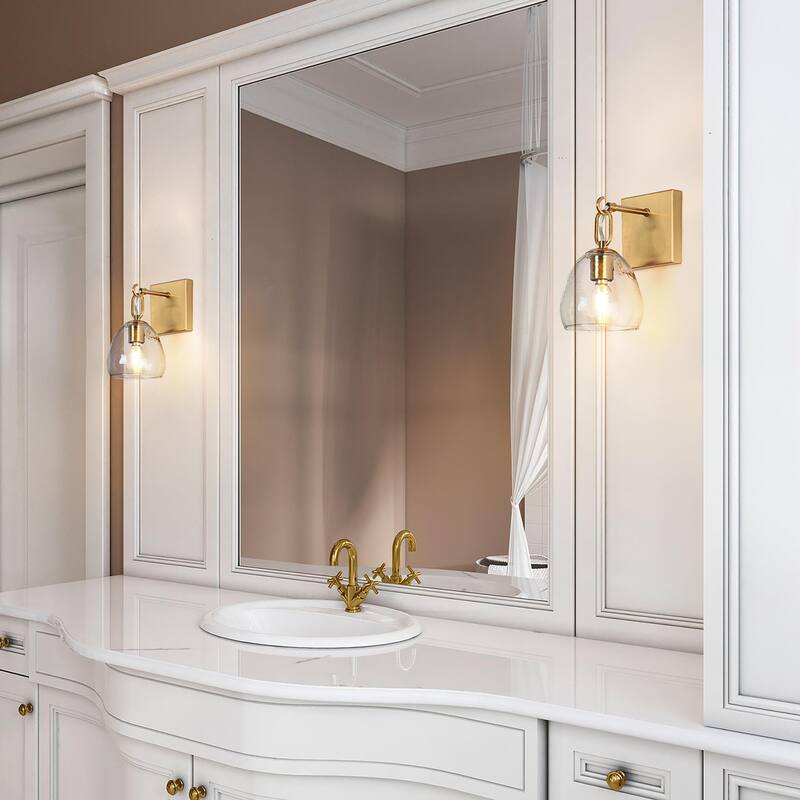 Bele Modern Gold 1-Light Wall Sconces Glass Vanity Light for Powder Room Bedroom - 5.1" W x 6.7" D x 9.4" H