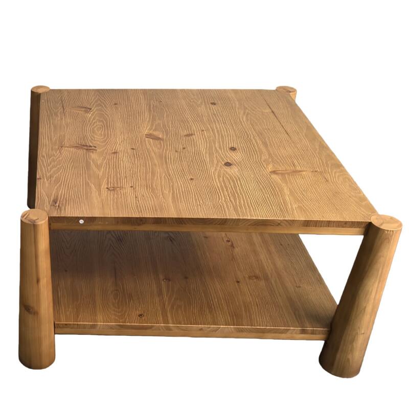 34" Square Solid Wood Coffee Table, Rustic Living Room Center Table