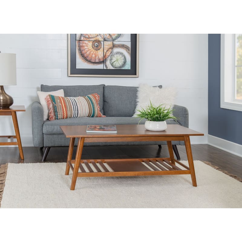 Mid-Century Coffee Table with Bottom Shelf - 47" - Brown