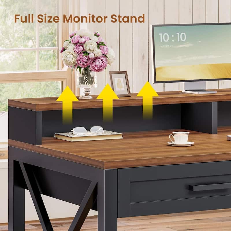 L Shaped Desk 55" Home Office Desk Drawers Storage Shelves