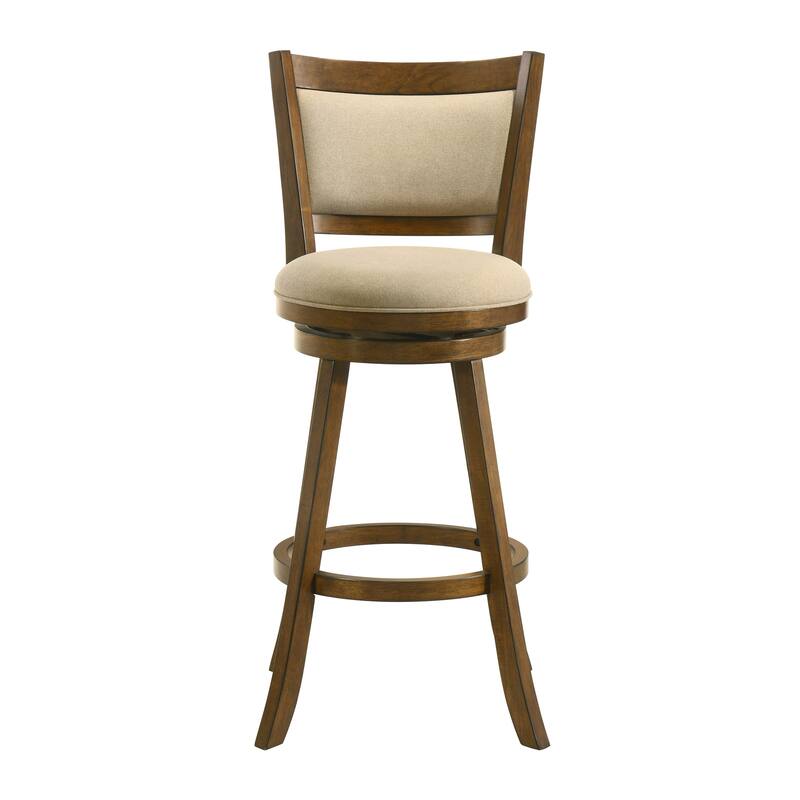 Aiden Modern Farmhouse Swivel Wood Counter Height Kitchen Bar Stool in Sepia Brown Finish with Fabric Upholstered Seat