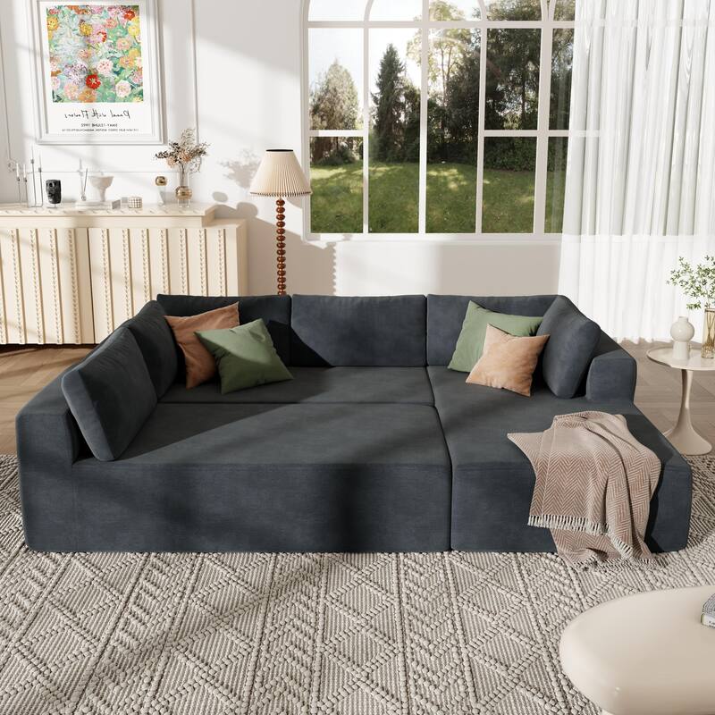 106.5'' U-Shaped 4-Seat Modular Sofa with 2 Chaise Lounges, Pillow, Anti-Wrinkle Chenille Fabric, and Comfort Foam