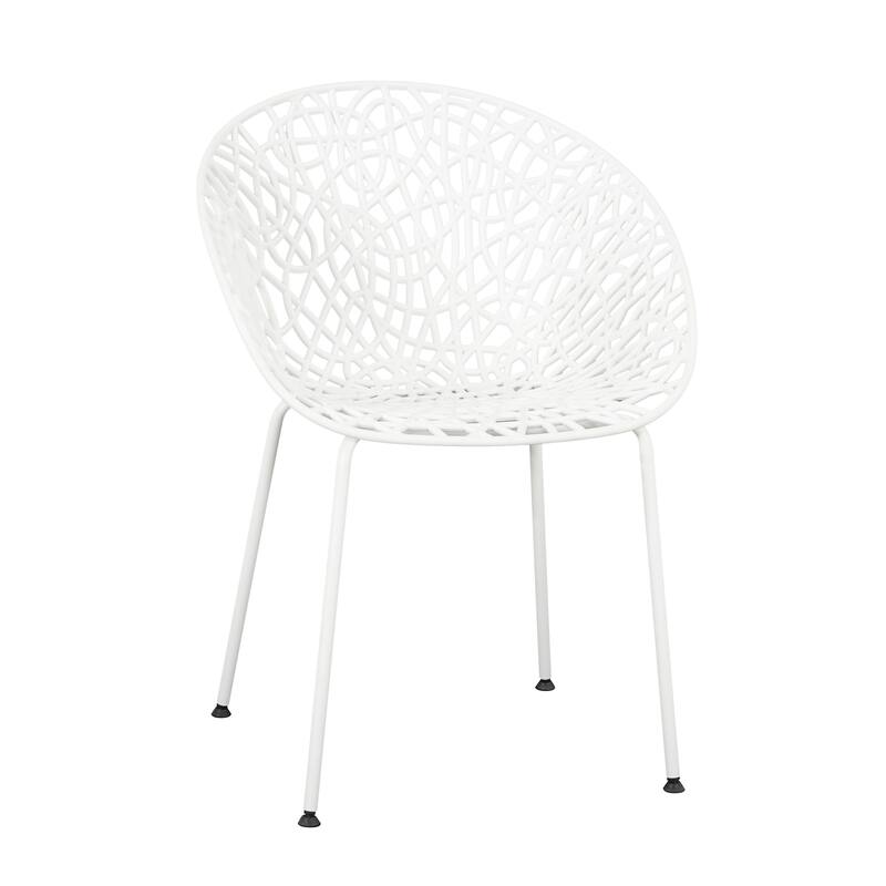 Roomfitters Neiman Outdoor Plastic Dining Chairs with Iron Legs, Modern Diamond Pattern, Set of 2