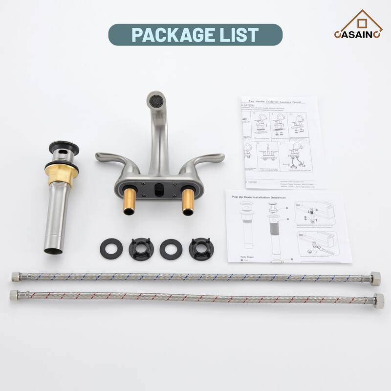 4 in. Centerset Double Handle Bathroom Faucet with Drain Kit Included