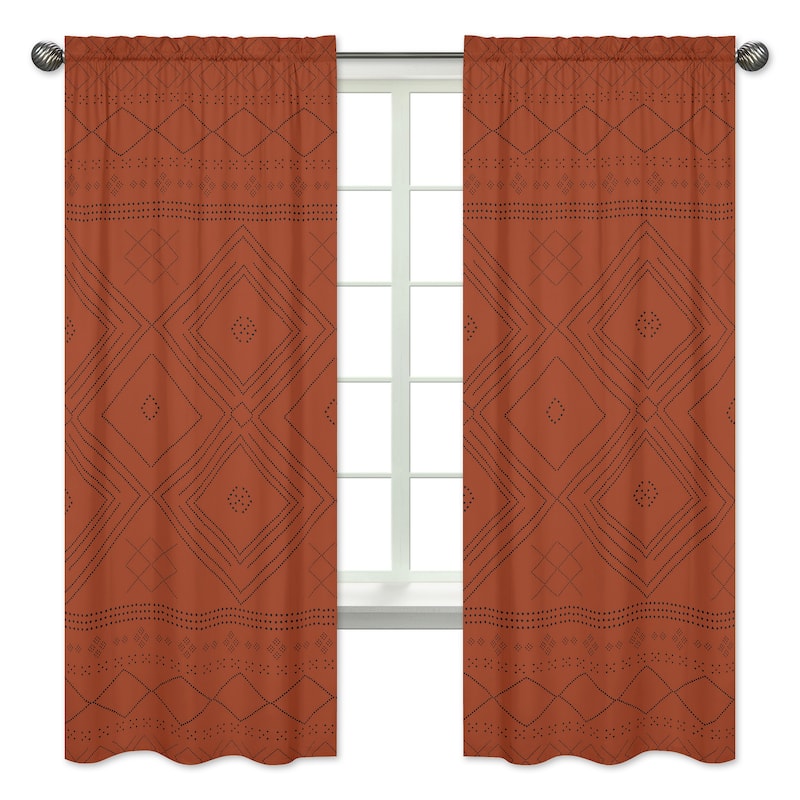 Sweet Jojo Designs Orange Boho Bohemian Tribal 84in Window Treatment Curtain Panel Pair - Rustic Woodland Southwest Urban Retro