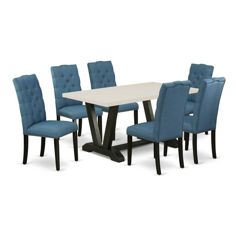 7-Piece Rectangle Natural Oak Finish Solid Wood Top Dining Table with 6-Chairs with