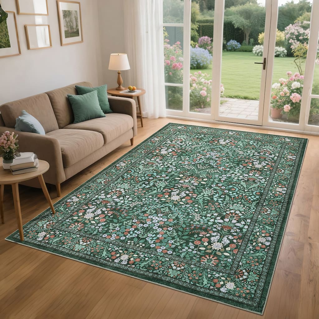Garvee Dense Botanical Floral Print Area Rug