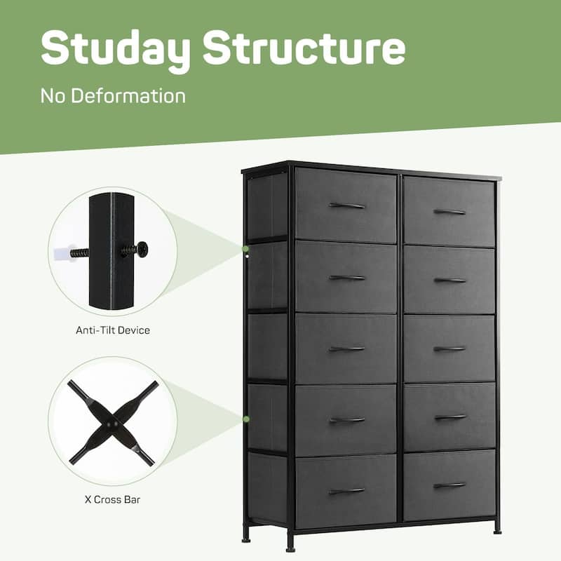 10-Drawer Chest of Drawers for Bedroom, Tall Chest Organizer Tower Dressers with Wooden Top