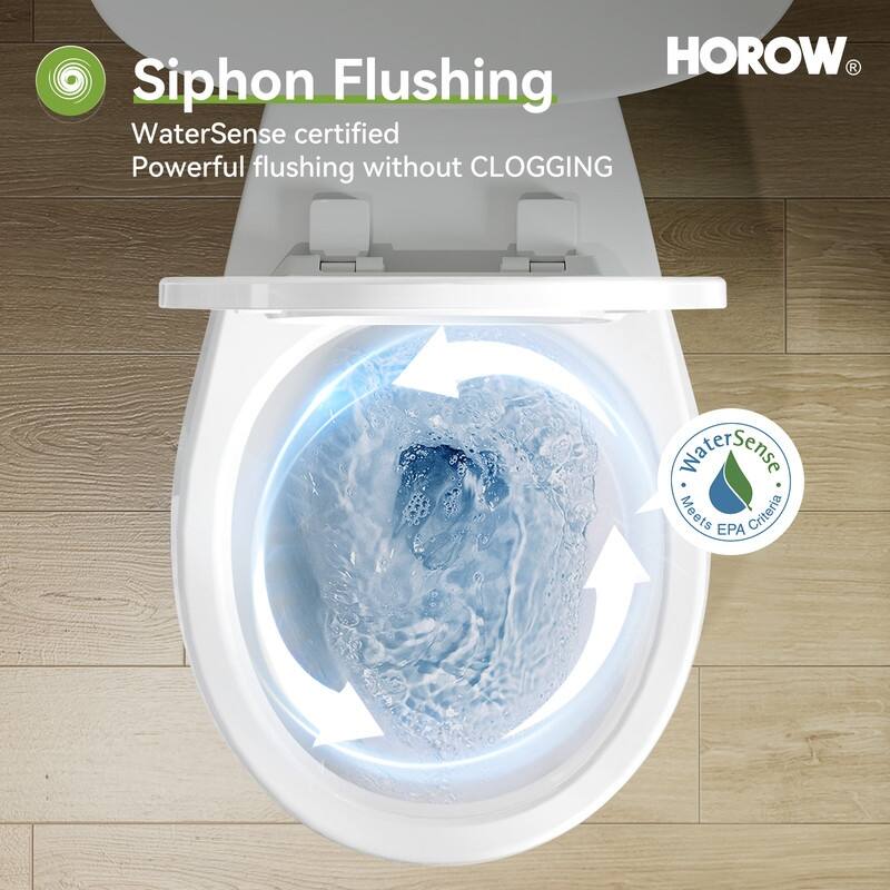 HOROW 17 Inch ADA Chair Height 2 Piece High Efficiency Dual Flush Round Toilet White 1.28 GPF Strong Flush Soft Close Seat