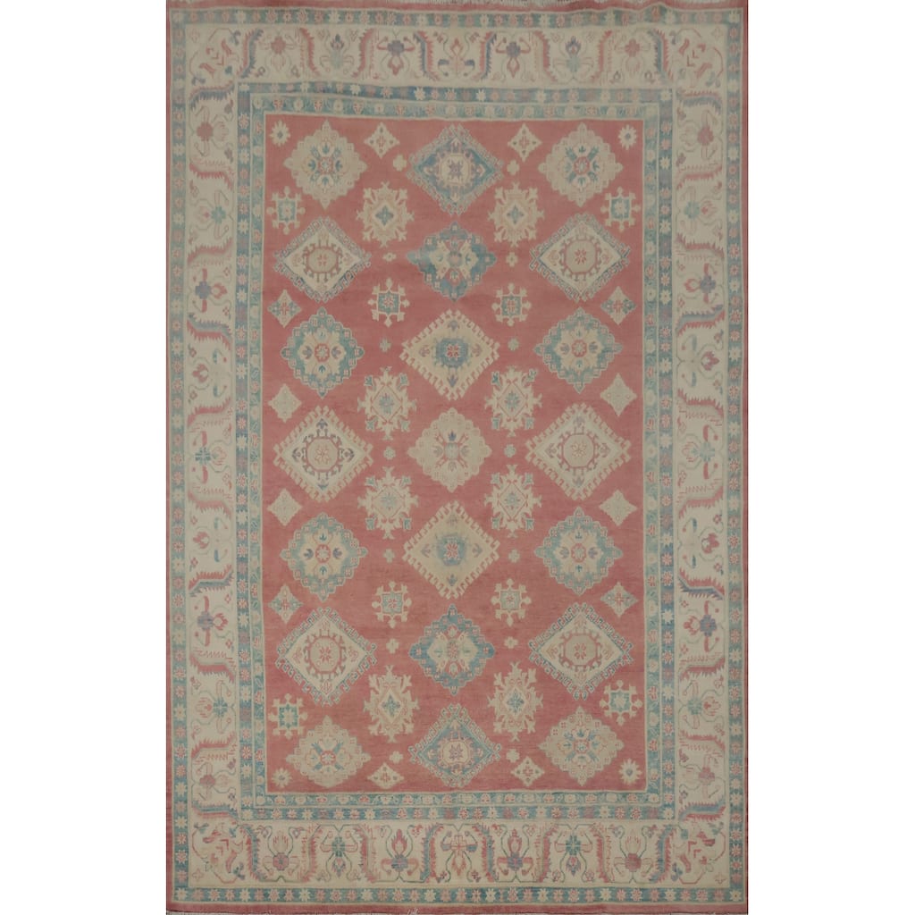 Hand Knotted Oriental 100% Wool Carpet Traditional Geometric Pink Kazak Area Rug - 11' 3'' X 8' 6''