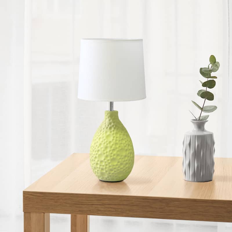 Textured Thumbprint Tear Drop Ceramic Table Lamp with Tapered Drum Shade - 14" - Green and White