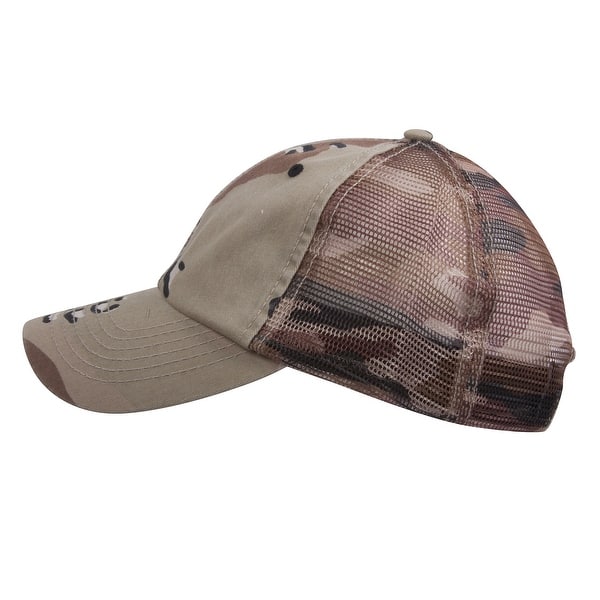 TOP HEADWEAR Enzyme Washed Camo Mesh Trucker Hat - Low Profile, Hook & Loop Back, One Size Fits Most