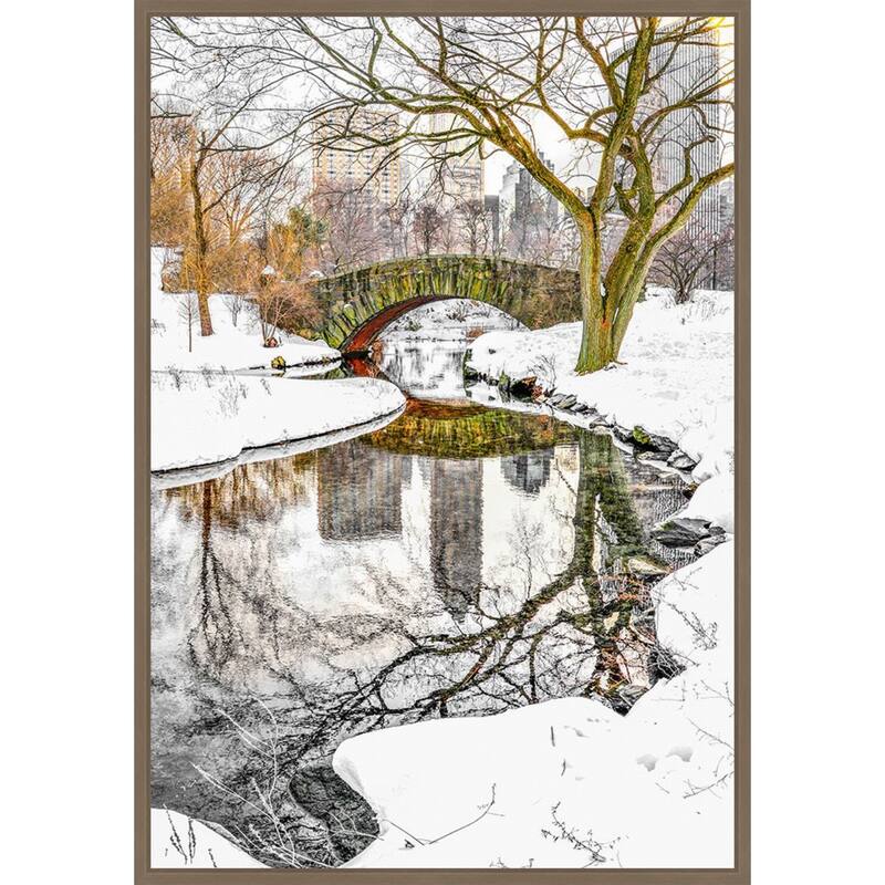 Central Park Winter No 7 by Murray Bolesta Framed Canvas Wall Art Print - Sylvie Dark Gold