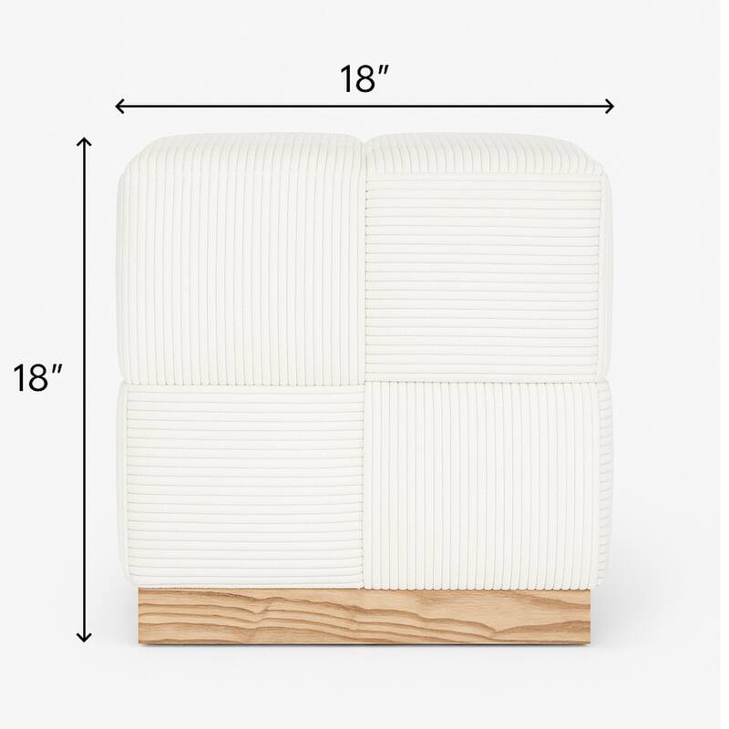 Esme Checker Weave Corduroy Accent Stool with Soft Fabric