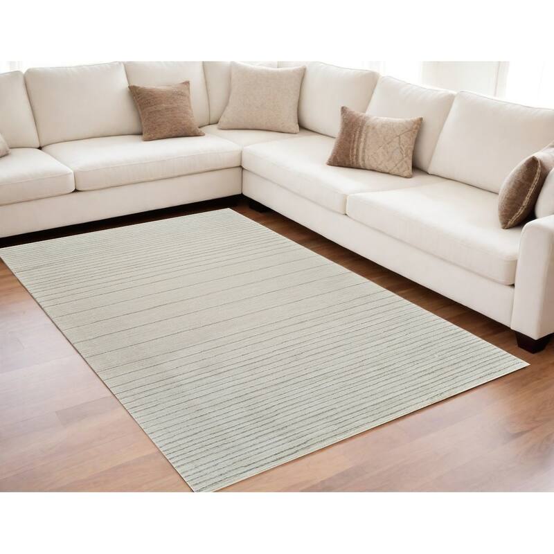 Beruy Abstract Modern Non Skid Stain Resistant Woven Durable Area Rug By HomeRoots - 63.52' X '63.52' X '0.55 - Cream and Beige - Rectangle