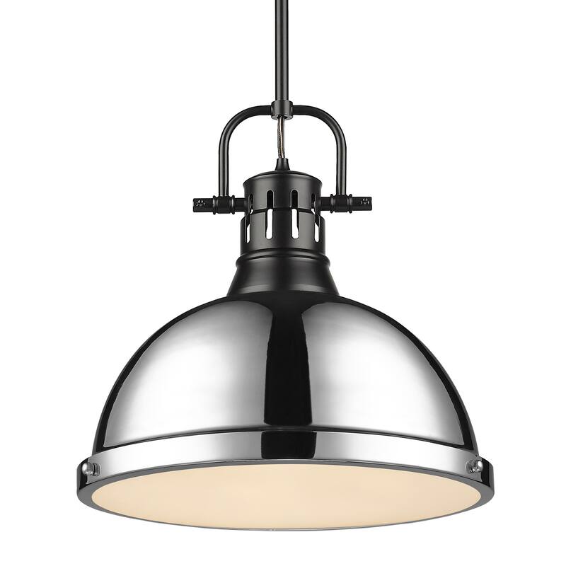 Duncan 1-light Hanging Dome Pendant with Rod - Matte Black with Chrome