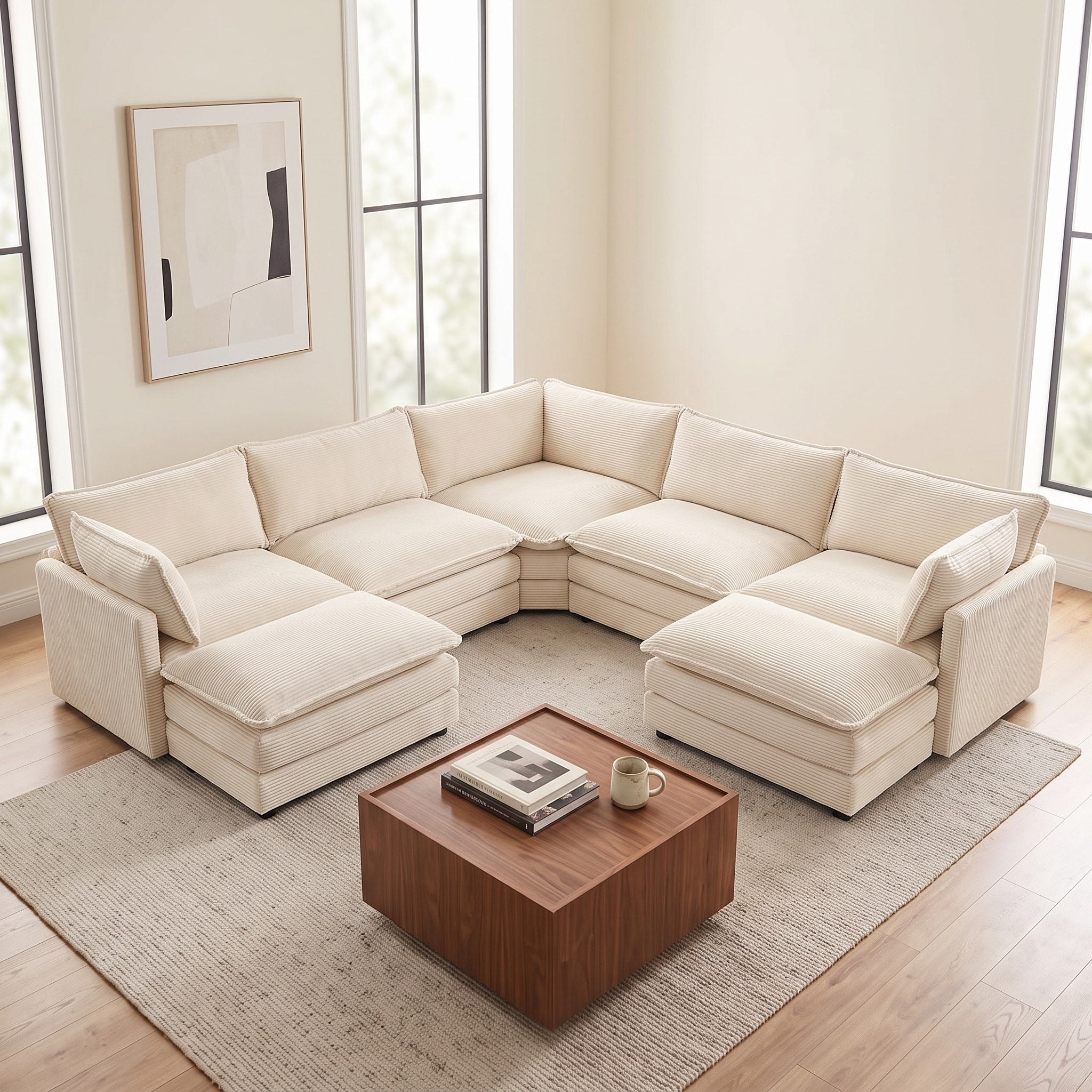 4-Seat Modular L-Shaped Corner Sectional Sofa with Ottoman, Soft Chenille Upholstery and Deep Seating for Living Room