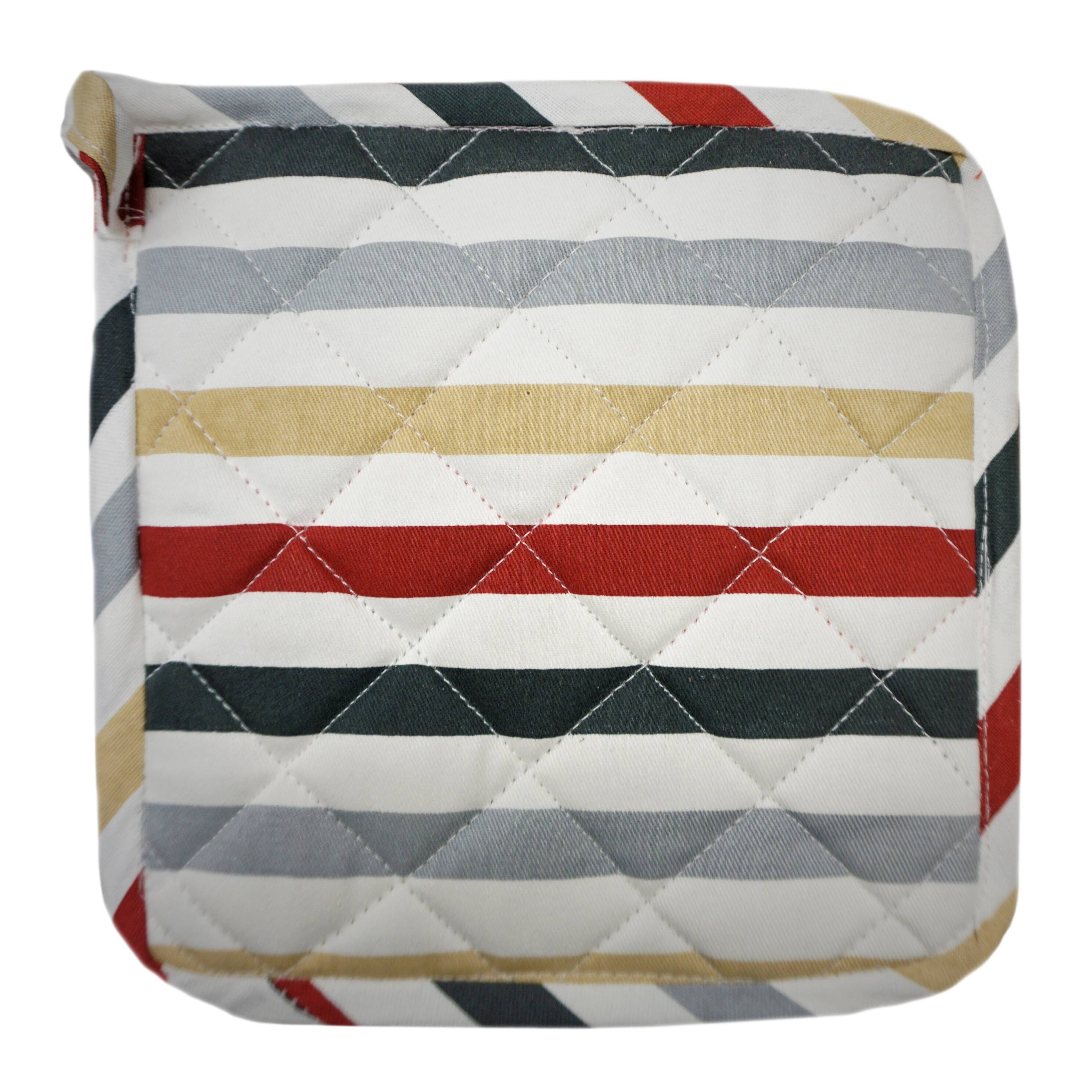 Home & Manor Kitchen Chef RedGreen&Gray Stripe Potholder Bed Bath