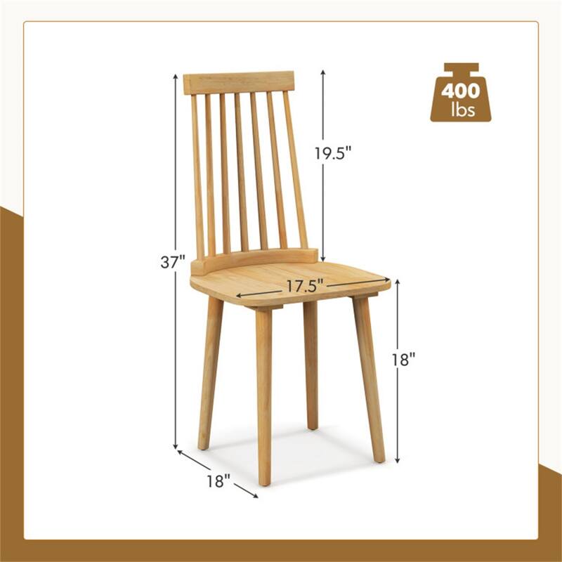 Set of 2 Wooden Dining Chairs with Windsor Backrest Design and Comfortable Seat Ideal for Kitchen Room
