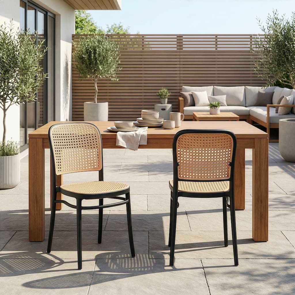 Set of 2 Balto Black Plastic Dining Chair with Rattan Detail