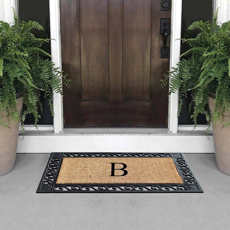 A1HC Rubber and Coir Maple Leaf, Heavy Weight Durable Monogrammed Doormat, 23"X38" Black