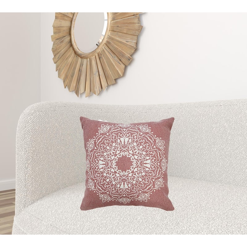 HomeRoots 20" X 20" Dusty Rose And White 100% Cotton Geometric Zippered Pillow