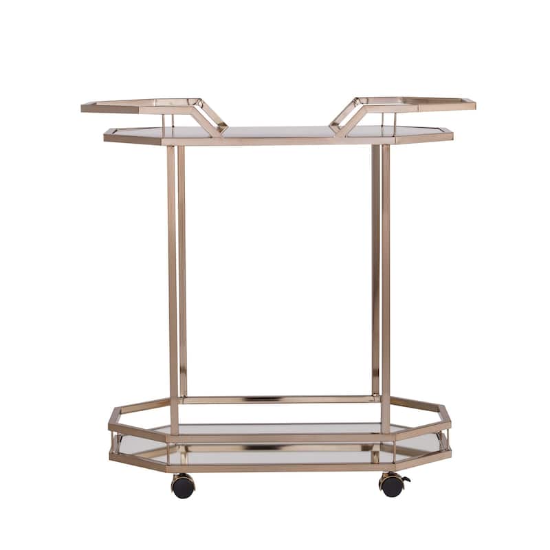 31 Inch Mirrored Glass Bar Cart with Locking Wheels - 31.25" X 16.5" X 30.75"