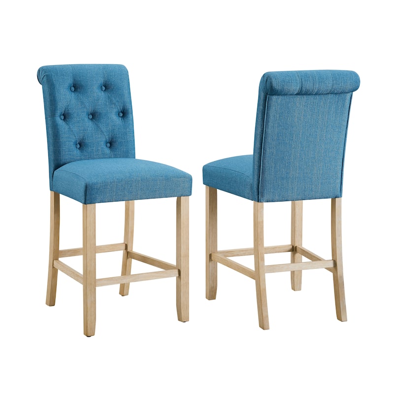 Roundhill Furniture Siena Counter Height Button Tufted Back Solid Wood Stools, Set of 2