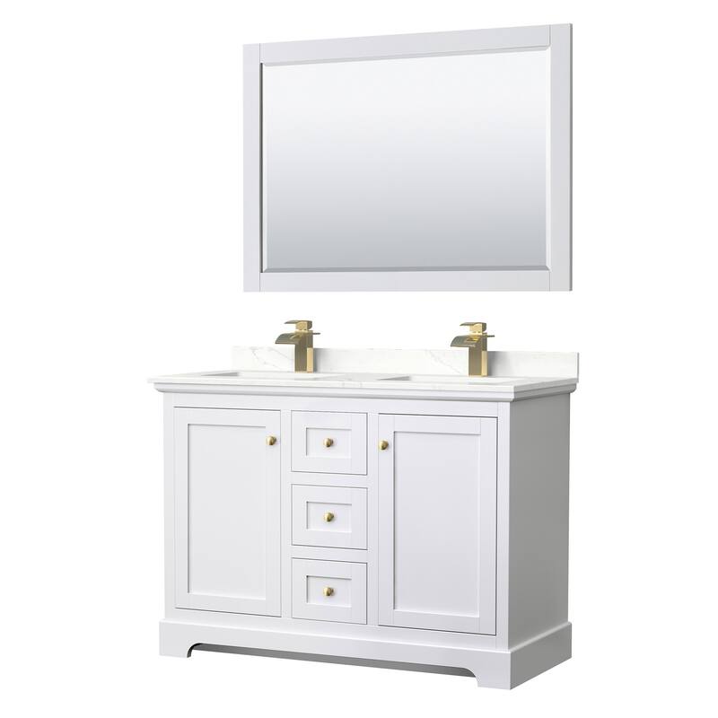 Wyndham Collection WCV232348D-QTZ-UNSM46 Avery 48" Free Standing - White / Giotto Quartz Top / Brushed Gold Hardware