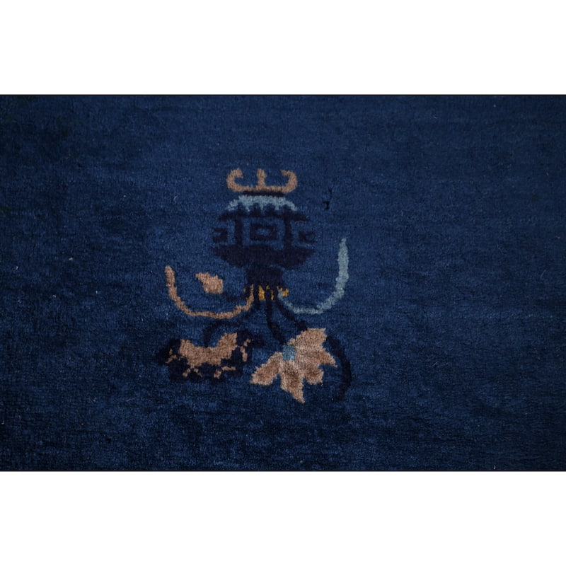 Vegetable Dye Blue Art Deco Chinese Antique Rug Handmade Wool Carpet - 6'1"x 8'10"