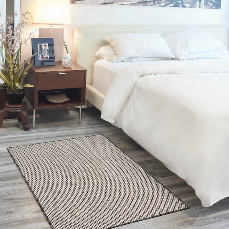 Nourison Courtyard Indoor/Outdoor Modern Geometric Area Rug - 3' x 5' Rectangle - Ivory/Charcoal