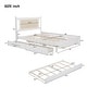 preview thumbnail 4 of 11, Trundle Platform Bed Queen Size Bed Frame and Twin Size Trundle, with Unique Rattan Headboard 2 Storage Drawer, Elegant White