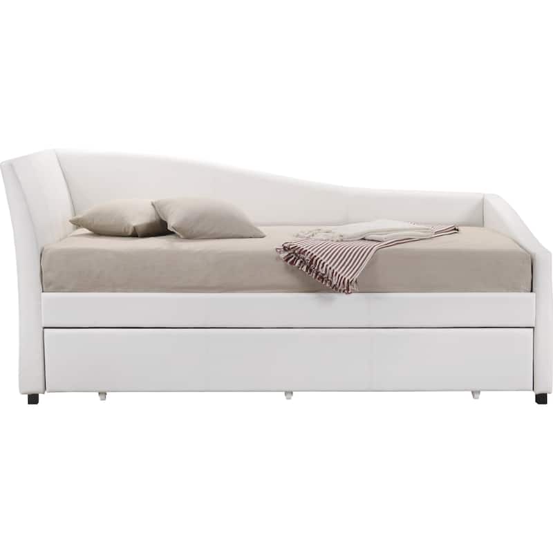 PU Upholstered Wooden Twin Size Daybed with Trundle in White - Twin - White
