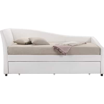 PU Upholstered Wooden Twin Size Daybed with Trundle in White
