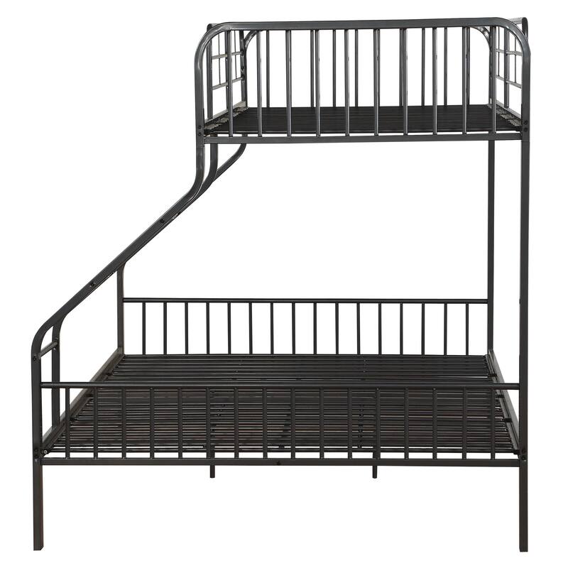 Twin XL over Queen Metal Bunk Bed with Built-in Ladder and 22-Slat Support System