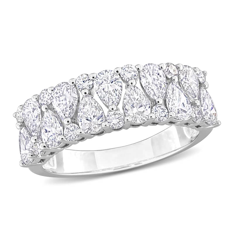 Miadora 2ct TDW Pear and Round Diamond Semi-Eternity Ring in 14k White Gold