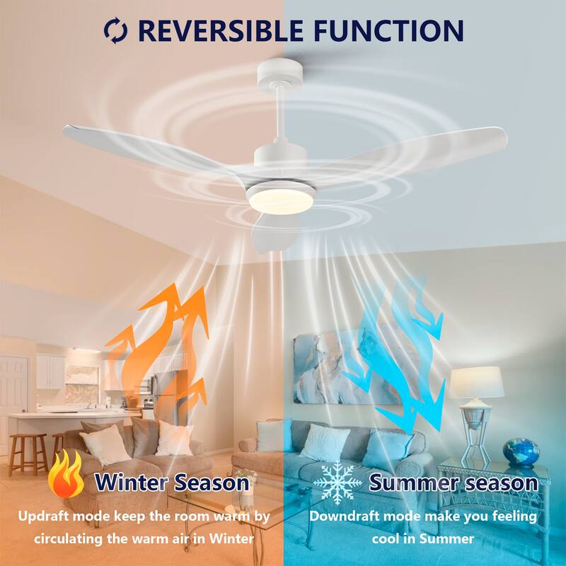 52" Ceiling Fan with Light, Remote Control Operation, Reversible DC Motor