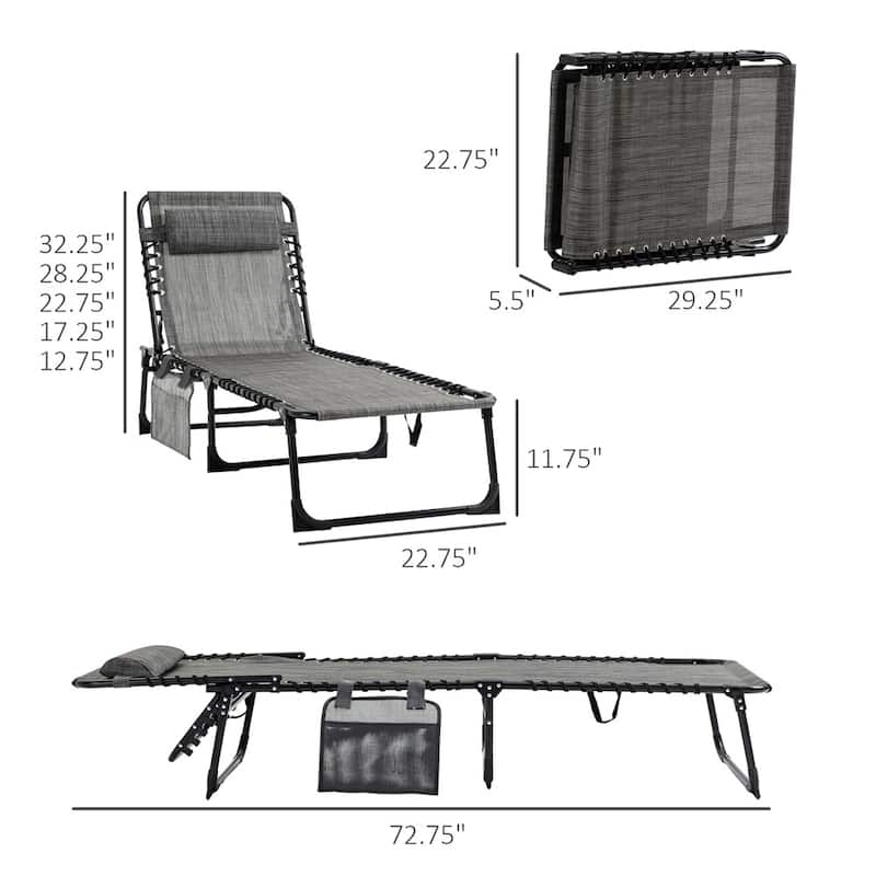Foldable Sun Lounger with Adjustable Recline and Steel Frame Mesh Fabric for Outdoor Patio Poolside and Beach