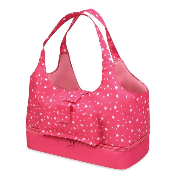 slide 2 of 8, Badger Basket On-the-Go Doll Tote and Storage Bag - Pink Stars